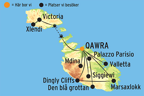 Geografisk karta ver Malta.